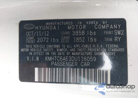 2013 Hyundai Veloster Turbo W/Black z USA, uszkodzony, nr VIN KMHTC6AE3DU116059